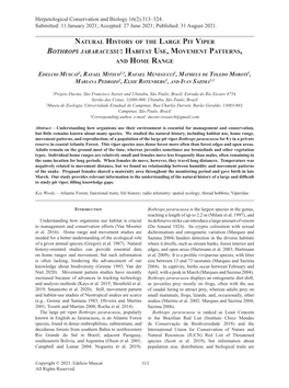 Natural History of the Large Pit Viper Bothrops Jararacussu: Habitat Use, Movement Patterns, and Home Range