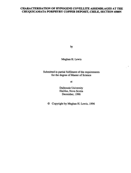 Characterisation of Hypogene Covellite Assemblages at the Chuquicamata Porpewry Copper Deposit, Crtce, Section 4500N