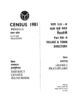 District Census Handbook, Pratapgarh, Part XIII-A, Series-22, Uttar Pradesh