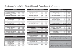 Bus Routes 2018/2019 - West of Norwich (Term Time Only) * Subject to Change