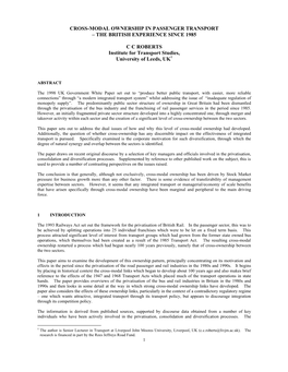 Cross-Modal Ownership in Passenger Transport – the British Experience Since 1985