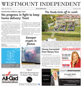 October 28, 20 14 Community Mailboxes Edge Closer the Study Kicks Off Its 100Th No Progress in ﬁght to Keep Home Delivery: Trent by Laureen Sweeney for Years