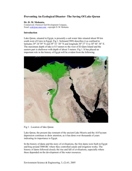 Preventing an Ecological Disaster- the Saving of Lake Qarun