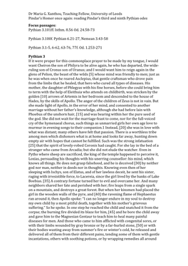 Dr Maria G. Xanthou, Teaching Fellow, University of Leeds Pindar’S Homer Once Again: Reading Pindar’S Third and Ninth Pythian Odes Focus Passages: Pythian 3.101Ff