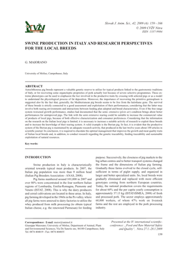 Swine Production in Italy and Research Perspectives for the Local Breeds