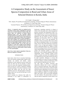 A Comparative Study on the Assessment of Insect Species Composition in Rural and Urban Areas Of