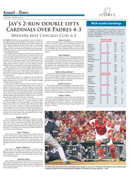 Jay's 2-Run Double Lifts Cardinals Over Padres