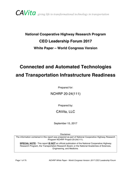 NCHRP 20-24(111) CEO Leadership Forum White Paper