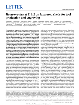 Homo Erectus at Trinil on Java Used Shells for Tool Production and Engraving