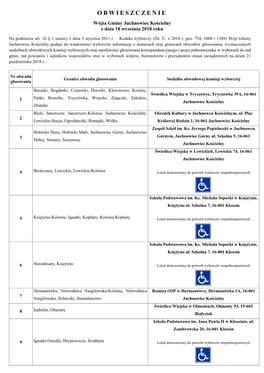 OBWIESZCZENIE Wójta Gminy Juchnowiec Kościelny Z Dnia 18 Września 2018 Roku