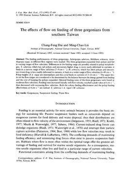 The Effects of Flow on Feeding of Three Gorgonians from Southern Taiwan