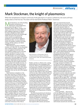 Mark Stockman, the Knight of Plasmonics