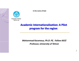 Mohammad Karamouz, Ph.D. PE, Fellow ASCE Professor, University of Tehran