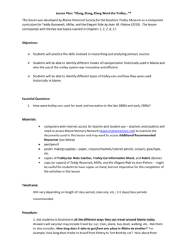 Lesson Plan: “Clang, Clang, Clang Went the Trolley…”*