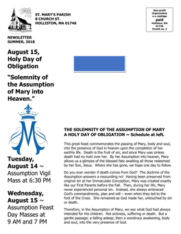 Solemnity of the Assumption of Mary Into Heaven