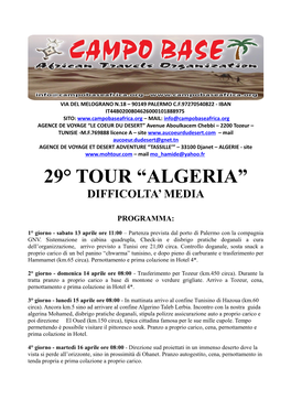 29° Tour “Algeria” Difficolta’ Media