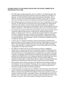 HF 3369 Makes a False Assumption, with No Verified Or Corroborating Data, That Professionally-Bred Dogs Sold by Retail Pet Shops Are Raised Poor Conditions