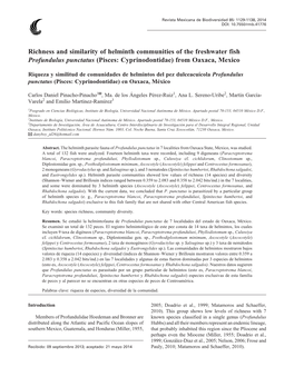 Richness and Similarity of Helminth Communities of the Freshwater Fish Profundulus Punctatus (Pisces: Cyprinodontidae) from Oaxaca, Mexico