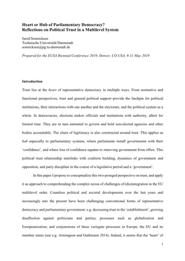 Heart Or Hub of Parliamentary Democracy? Reflections on Political Trust in a Multilevel System