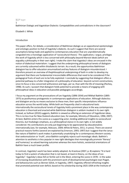 1 | P a G E 1 Bakhtinian Dialogic and Vygotskian Dialectic: Compatabilities and Contradictions in the Classroom?