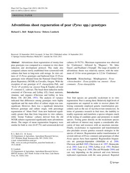 Adventitious Shoot Regeneration of Pear (Pyrus Spp.) Genotypes