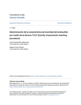 Determinación De La Característica De Toxicidad Del Endosulfan Por Medio De La Técnica TCLP (Toxicity Characteristic Leaching Procedure)