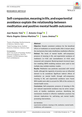 Self‐Compassion, Meaning in Life, and Experiential Avoidance Explain the Relationship Between Meditation and Positive Mental Health Outcomes