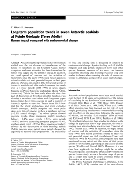 Long-Term Population Trends in Seven Antarctic Seabirds at Pointe Geâologie Terre Adeâlie) Human Impact Compared with Environmental Change