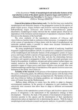 ABSTRACT of the Dissertation “Study of Morphological and Molecular