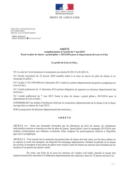 Arrêté Complémentaire Grand Gibier 2015