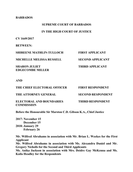 Barbados Supreme Court of Barbados in the High Court