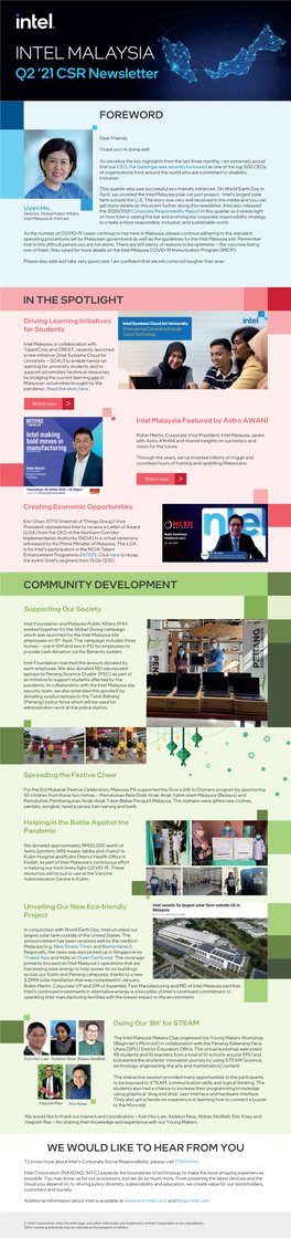 INTEL MALAYSIA Q2 ’21 CSR Newsletter