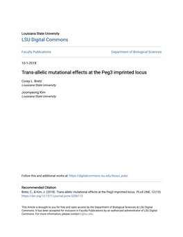 Trans-Allelic Mutational Effects at the Peg3 Imprinted Locus