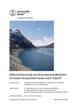 Mehrzwecknutzung Von Grosswasserkraftwerken Im Kanton Graubünden Heute Und in Zukunft