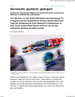 Ni Eggert Und Sein Doppelsitzer-Partner Sascha Benecken Tage Der Enttäuschung Beim Weltcup in Lillehammer Er- Lebt