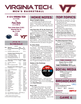 Top Topics Hokie Notes Broadcast Game 6 Social