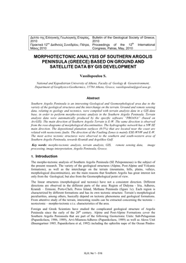 Morphotectonic Analysis of Southern Argolis Peninsula (Greece) Based on Ground and Satellite Data by Gis Development