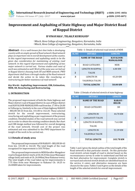 Improvement and Asphalting of State Highway and Major District Road of Koppal District