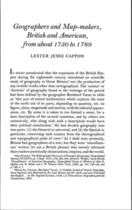 Geographers and Map-Makers, British and American, from About 1760 to 1789