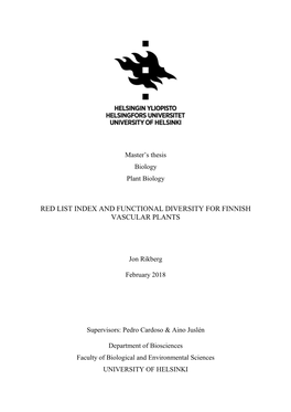 Red List Index and Functional Diversity for Finnish Vascular Plants