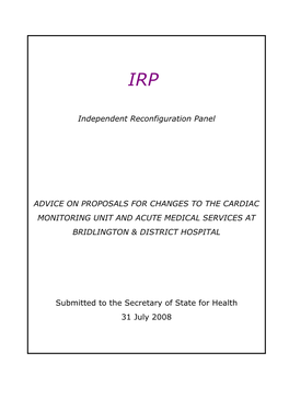 Advice on Proposals for Changes to the Cardiac Monitoring Unit and Acute Medical Services at Bridlington & District Hospital