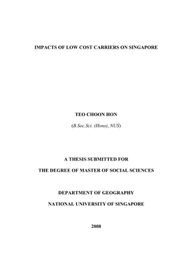 Impacts of Low Cost Carriers on Singapore Teo