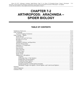 Volume 2, Chapter 7-2: Arthropods: Arachinda-Spider Biology