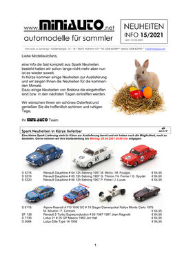 NEUHEITEN INFO 15/2021 Vom 31.03.2021 ______Mini Auto A