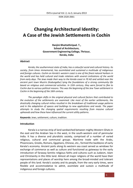 Changing Architectural Identity: a Case of the Jewish Settlements in Cochin