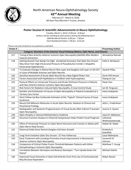 North American Neuro-Ophthalmology Society 42Nd Annual Meeting February 27 - March 3, 2016 JW Starr Pass Marriott • Tucson, Arizona