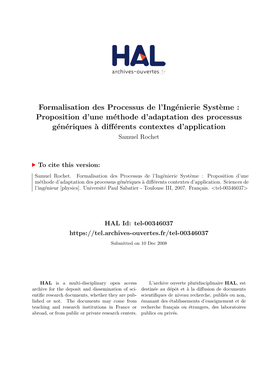 Formalisation Des Processus De L'ingénierie Système