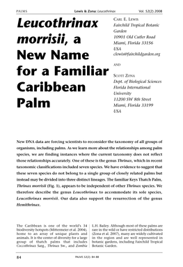 Leucothrinax Morrisii, a New Name for a Familiar Caribbean Palm