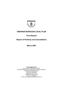 EREWASH BOROUGH LOCAL PLAN First Deposit Report of Publicity And