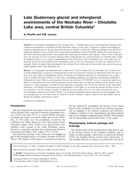 Late Quaternary Glacial and Interglacial Environments of the Nechako River – Cheslatta Lake Area, Central British Columbia1